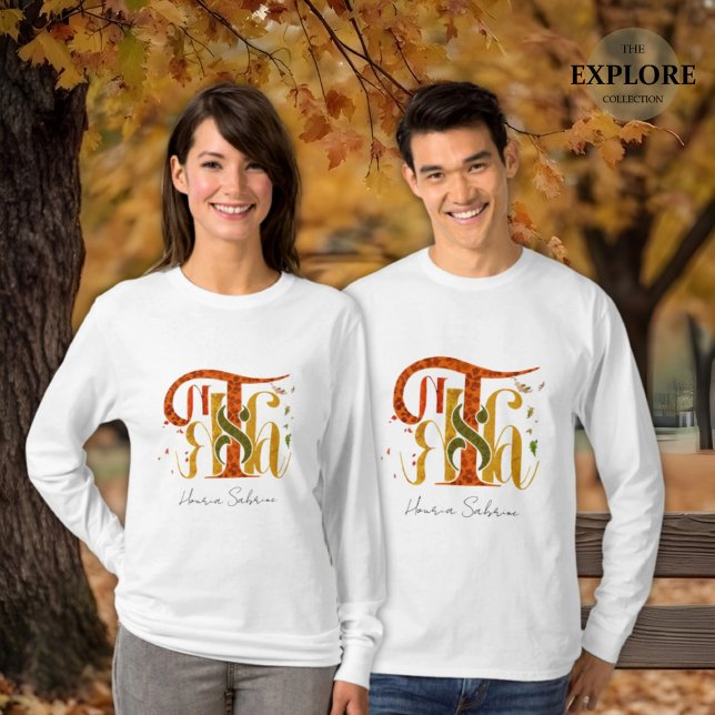 Elegant Manuscript Thanks Autumn Fall Foliage T-Shirt (Von Creator hochgeladen)