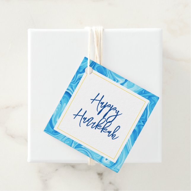 Elegant Marbelized Paint Holiday HAPPY HANUKKAH Geschenkanhänger (Beispiel)