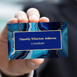Elegant Marble Agate Dark Blue Gold Swirl Visitenkarte