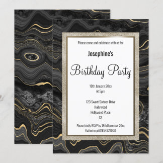 ELEGANT MARBLE BLACK GOLD PATTERN GEBURTSTAG EINLADUNG