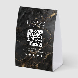 Elegant, Marble-Black-Gold, Salon, QR-Code Review Tischaufsteller
