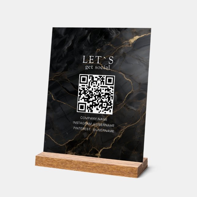 Elegant Marble-Black-Gold Salon Social Media  Acrylschild (Winkel)