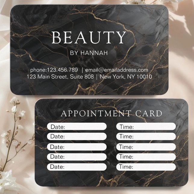Elegant Marble Black-Gold Salon Terminkarte (Elegant Marble Black-Gold Salon Appointment Card)