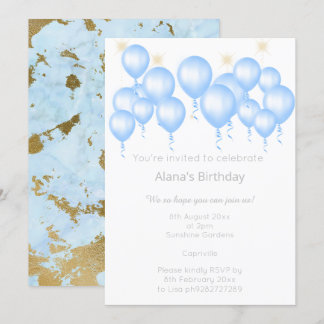 ELEGANT MARBLE BLUE BALLOON BIRTHDAY EINLADUNG