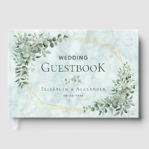 Elegant Marble Eucalyptus Geometric Wedding Gästebuch