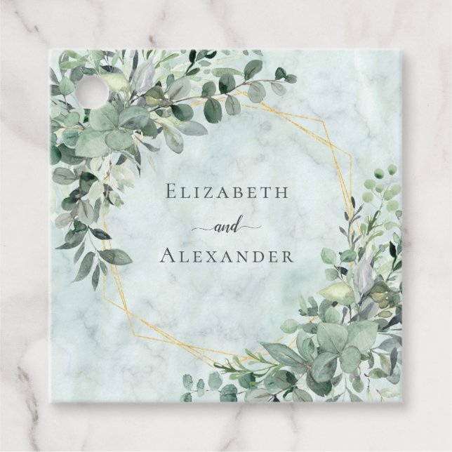 Elegant Marble Eucalyptus Greenerity Gold Wedding Geschenkanhänger (Vorderseite)