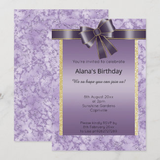 ELEGANT MARBLE GLITZER GOLD LILA BOW EINLADUNG