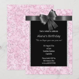 ELEGANT MARBLE GLITZER PINK SILVER SCHWARZBODEN EINLADUNG