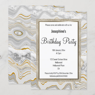 ELEGANT MARBLE GRAY GOLD PATTERN GEBURTSTAG EINLADUNG