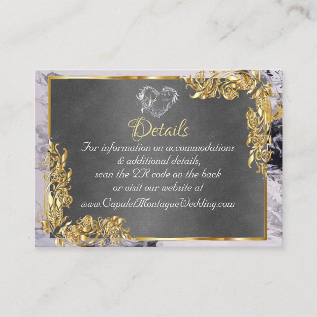 Elegant Marble, Grey, Gold Frame, Silver Heart Begleitkarte (Vorderseite)