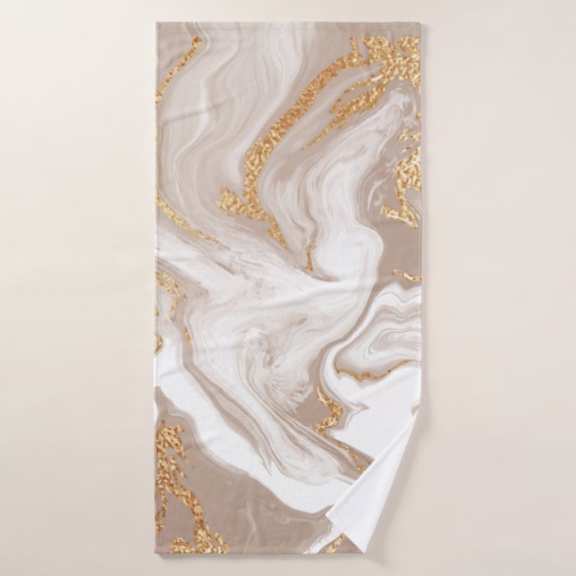 Elégant marbre beige liquide avec parties scintill (Serviette de bain)
