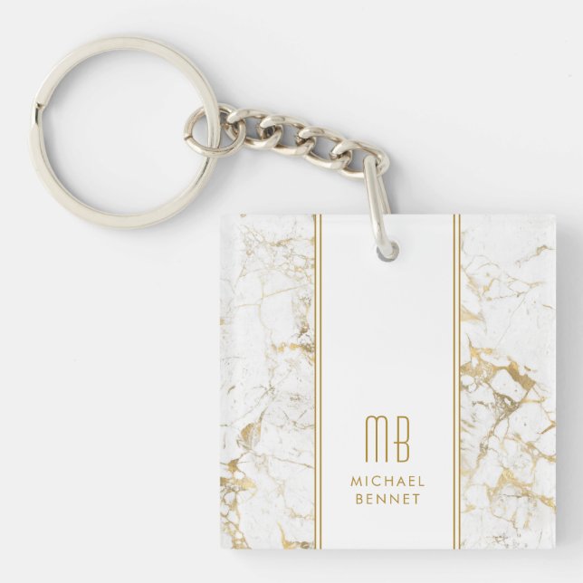 Élégant Marbre blanc Monogram Gold (Devant)