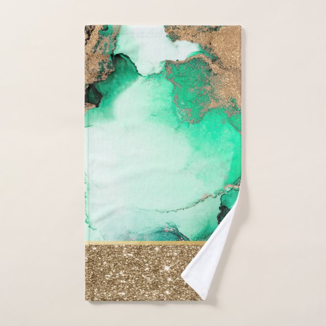 Élégant Marbre Parties scintillant Gold Green élég (Serviette à main)