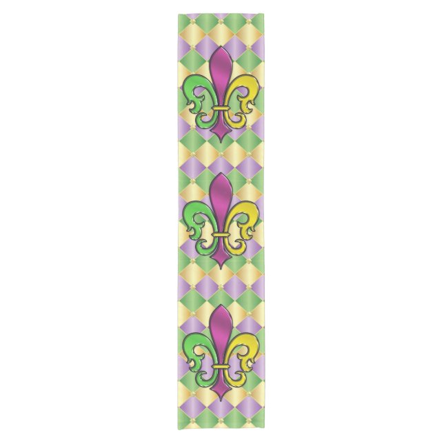 Elegant Mardi Gras Lilie Design Table Runne Kurzer Tischläufer (Vorderseite)