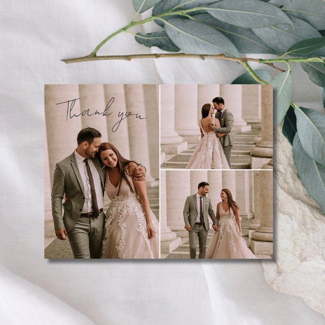 Elégant mariage 3 photo Carte de remerciements (Elegant Wedding 3 Photo Thank You Card)