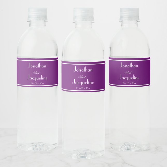 Élégant Mariage à eau violet Étiquettes de bouteil (Bouteilles)