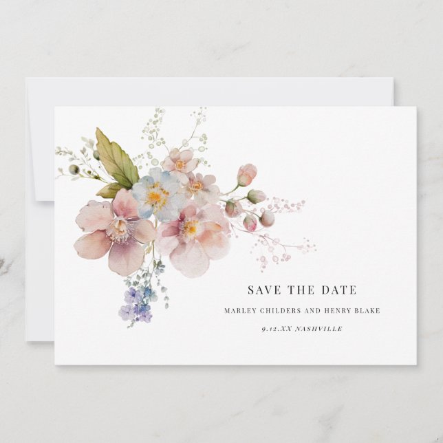 Élégant mariage à l'aquarelle floral Save the Date (Devant)