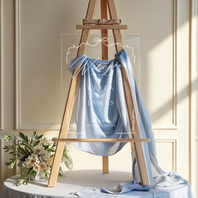Elégant Mariage à main et à ruban (Elegant Hand Drawn Bow & Ribbon Wedding Welcome Acrylic Sign)