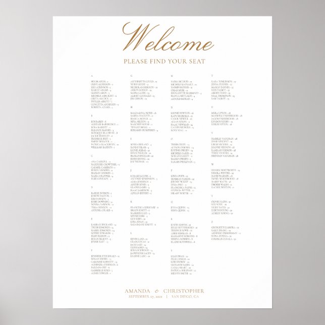 Élégant Mariage Alphabétique Poster de la carte de (Devant)