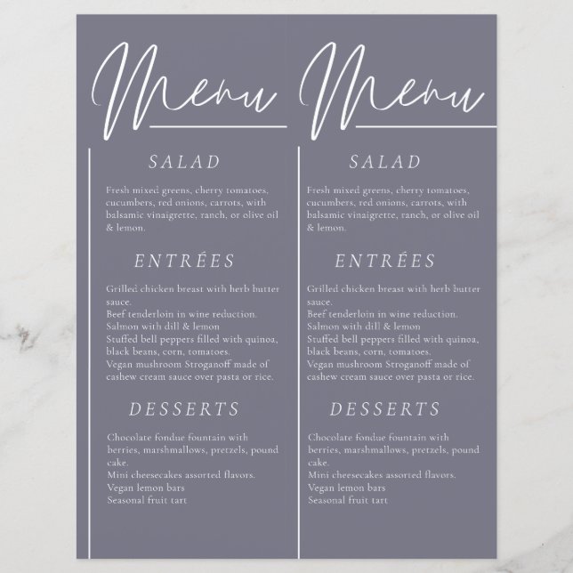 Elégant mariage aquarelle gris sombre menu double (Devant)