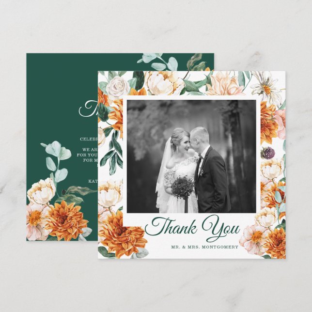 Elégant mariage aquarelle Merci photo florale (Devant / Derrière)