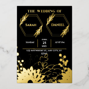 Élégant mariage Black and Gold Foil Invitation