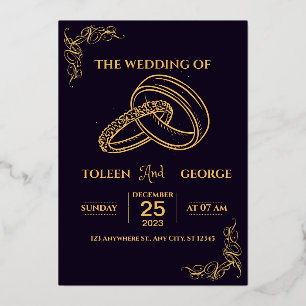 Élégant mariage Black and Gold Foil Invitation