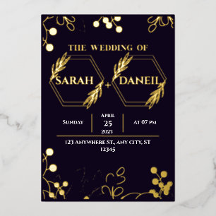 Élégant mariage Black and Gold Foil Invitation