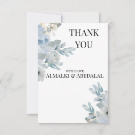 Elégant Mariage bleu floral Carte de remerciements