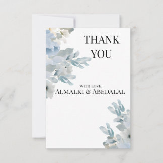 Elégant Mariage bleu floral Carte de remerciements