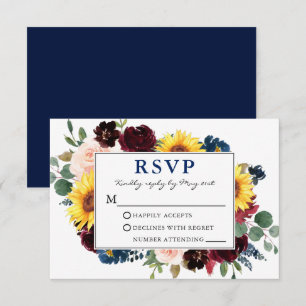 Elégant mariage bleu floral couleur aquarelle RSVP