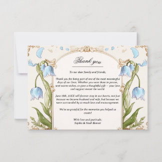 Élégant Mariage bleu floral et or Merci