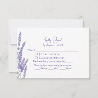 Élégant Mariage Bohème RSVP Fleurs de Lavande Viol