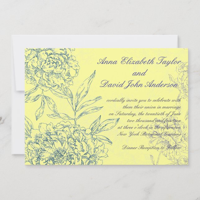 Elégant mariage botanique Invitations Bleu jaune (Devant)