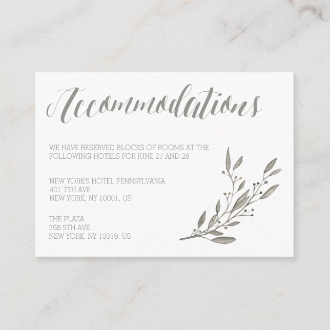Elégant Mariage Cartes d'Hébergement Gris Floral (Devant)