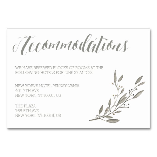 Elégant Mariage Cartes d'Hébergement Gris Floral (Devant)