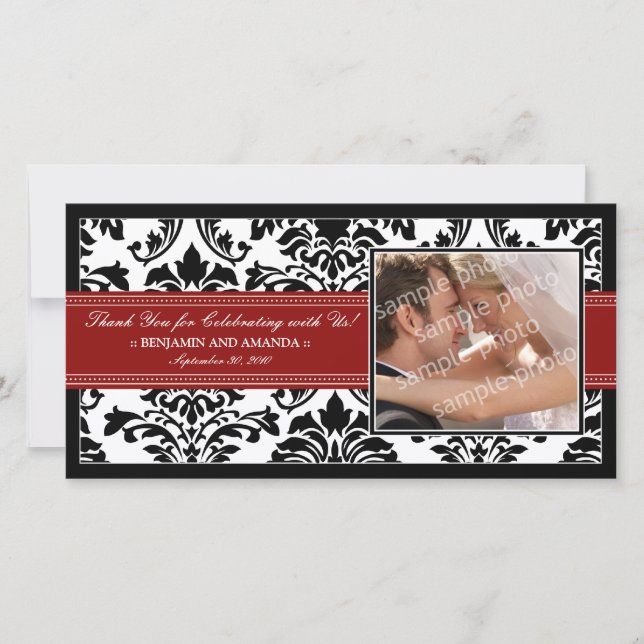 Elégant Mariage damassé Merci Photocard : rouge (Devant)