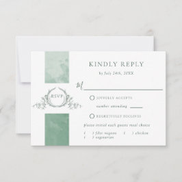 Elégant Mariage d'aquarelle verte Monogramme RSVP
