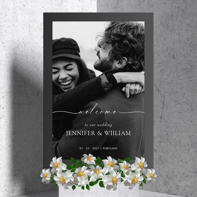 Élégant Mariage de calligraphie blanche Photo de b (Elegant White Calligraphy Wedding Welcome Photo Acrylic Sign)