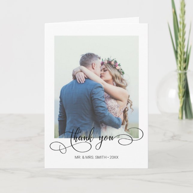Élégant Mariage de calligraphie Carte de remerciem (Devant)
