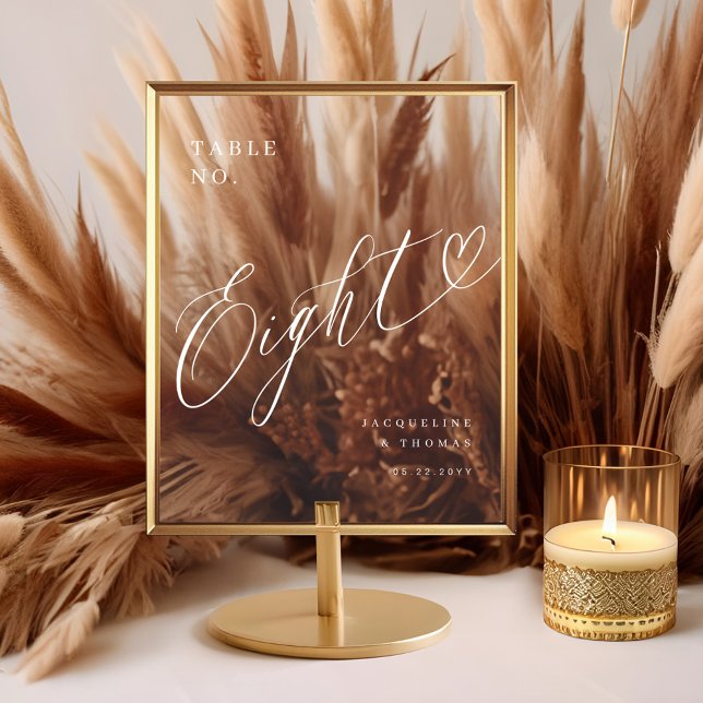 Élégant Mariage de coeur de script Numéro de table (Elegant Script Heart Wedding Table Number Eight Acrylic Sign)