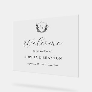 Élégant Mariage de crête florale Monogramme Affich