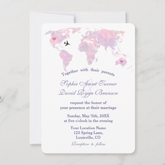 Elégant Mariage de destination Aquarelle Carte du  (Devant)