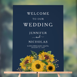Elégant Mariage de fleurs de soleil bleu marine Bi