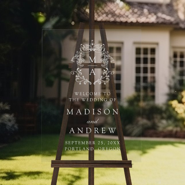 Élégant Mariage de monographie blanche Crest Bienv (Créateur téléchargé)