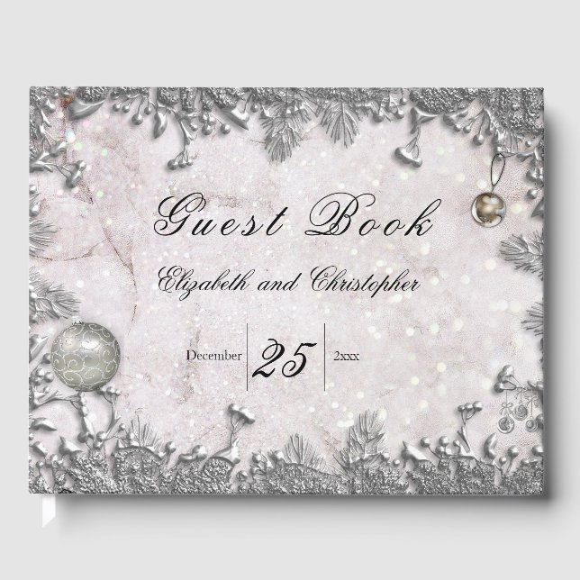 Élégant Mariage de Noël d'hiver livre d'hôtes (Recto)