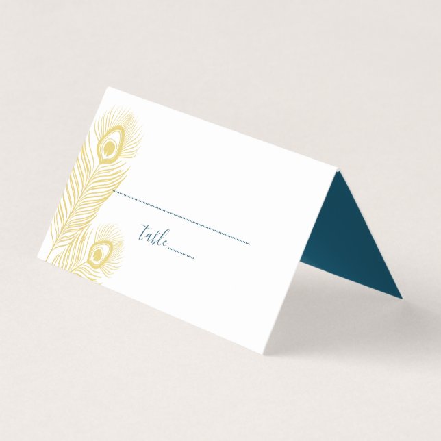 Elégant Mariage de Peacock Or Tableau Numéro Carte (Devant)