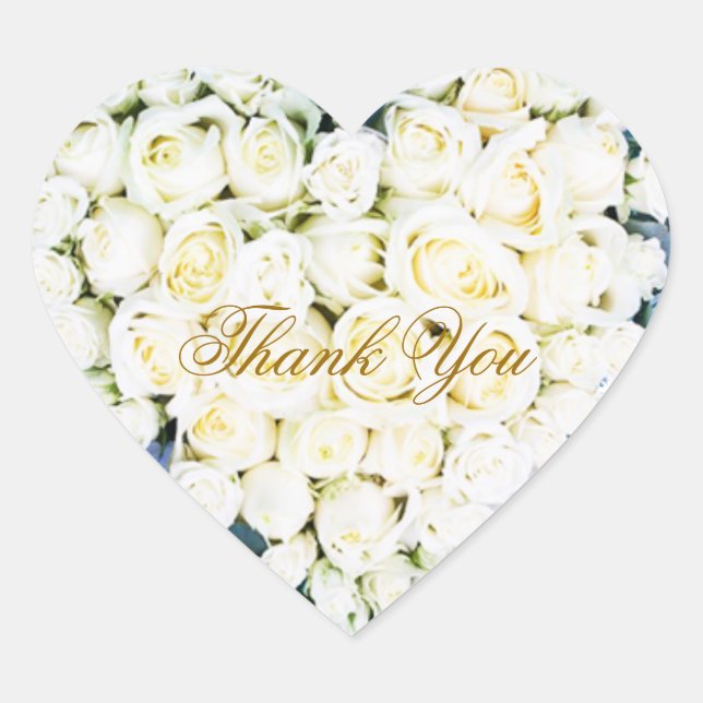Élégant Mariage de roses blanches Merci Sticker (Devant)
