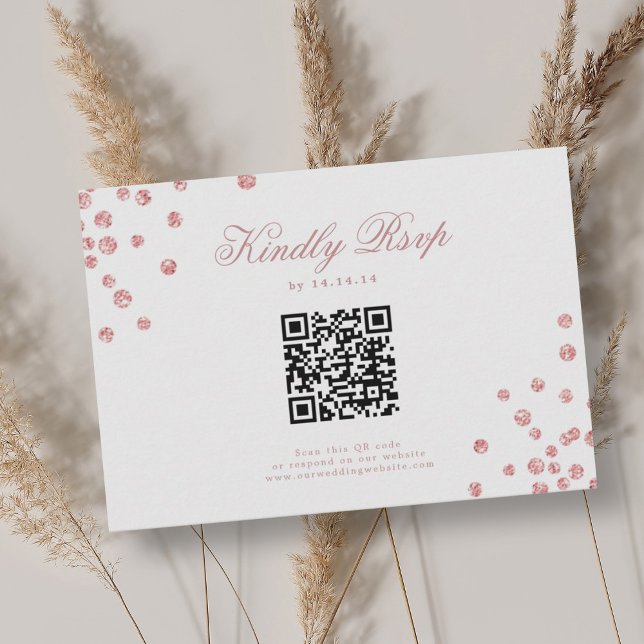 Élégant Mariage de script QR RSVP Rose Gold Confet (Elegant Script Wedding QR RSVP Rose Gold Confetti)