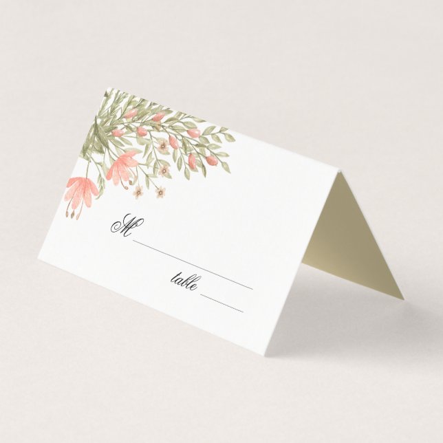 Elégant Mariage de verdure fleurie carte place (Front)
